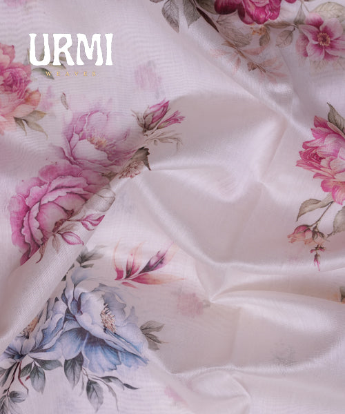 YELLOW & WHITE - PURE SILK COTTON WITH ALLOVER DIGITAL PRINTED
