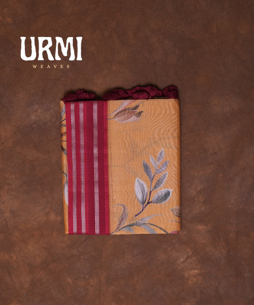 YELLOW & MAROON - PURE SILK COTTON WITH ALLOVER DIGITAL PRINTED