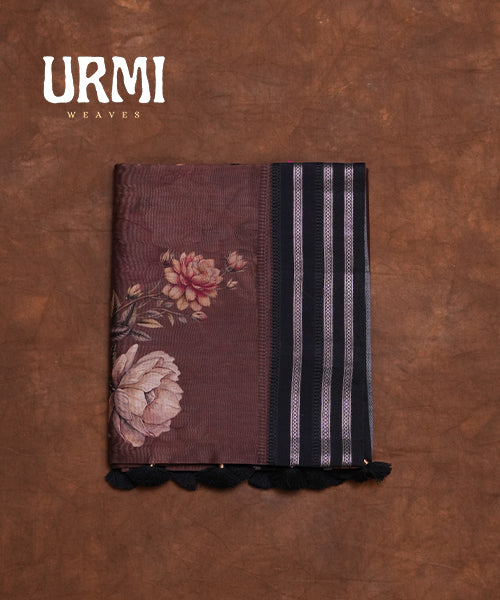 BROWN & BLACK - PURE SILK COTTON WITH ALLOVER DIGITAL PRINTED
