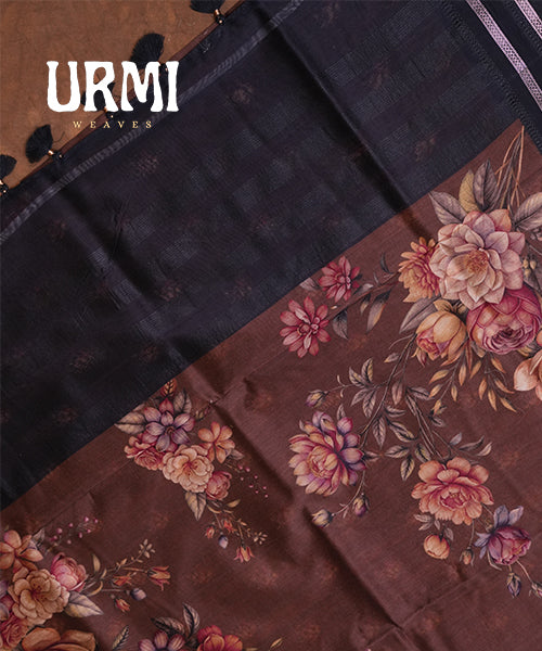 BROWN & BLACK - PURE SILK COTTON WITH ALLOVER DIGITAL PRINTED