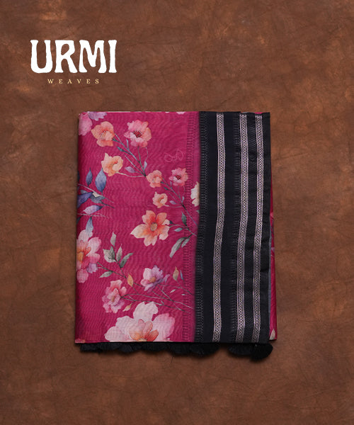 PINK & BLACK - PURE SILK COTTON WITH ALLOVER DIGITAL PRINTED