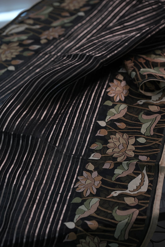 Black - Pure Organza Saree With Hand Embroidery Work