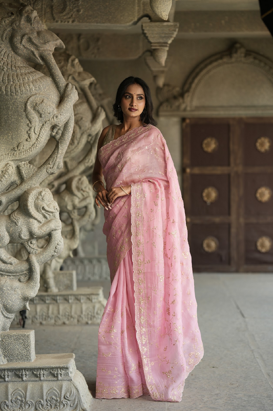 PINK - PURE TUSSAR SAREE WITH ALLOVER PITA WORK