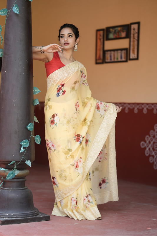 PURE GEORGETTE SILK  SAREE WITH CHIKANKARI WORK