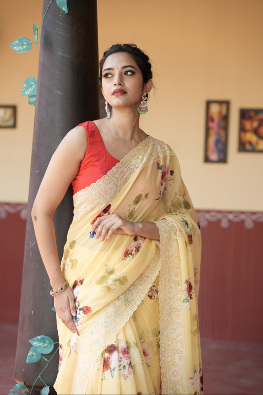 PURE GEORGETTE SILK  SAREE WITH CHIKANKARI WORK