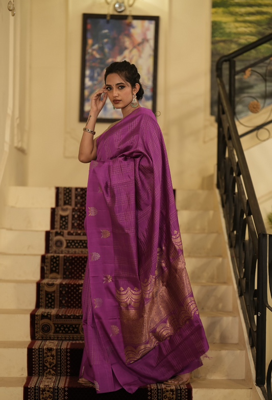 PURE BENARAS SILK SAREE WITH ALOVER ZARI CHECKS AND BUTI WOVEN