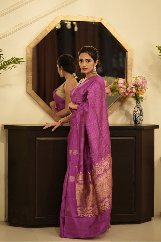 PURE BENARAS SILK SAREE WITH ALOVER ZARI CHECKS AND BUTI WOVEN